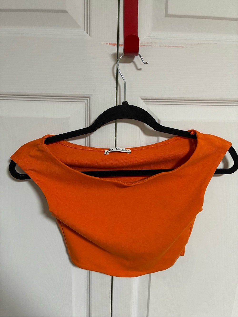 Zara Vibrant Orange Boatneck Sleeveless Crop Top